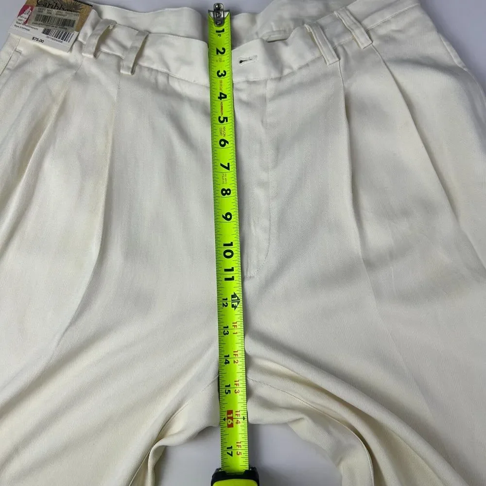 NWT Caribbean White Silk Pleated Front Relaxed Fit Casual Dress Pants‎ 36W 32L